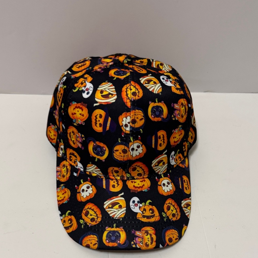 Womans Halloween Pumpkin Print Costume Cap - Black & Orange